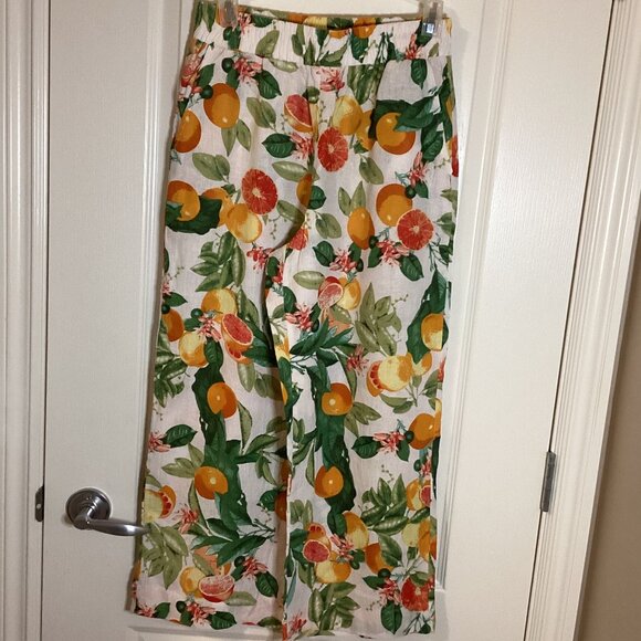 Cynthia Rowley Women's Linen Blend Tropical Pants Oranges Pockets Wide Flare Leg - Picture 1 of 7